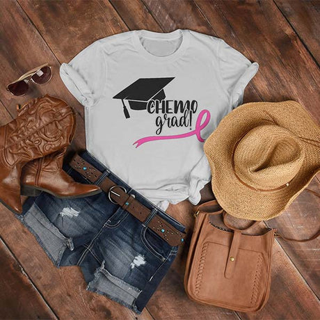 Chemo Grad T-Shirt, Tough, Brave, Proud Chemo Grad, All Ribbons, 50+ T-Shirt Colors, Cancer Awareness T-Shirts