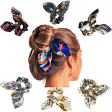 Handmade Chiffon Bowknot Hair Satin Scrunchie with Pearl, for Women & Teens, Set of Six, Multicolor