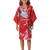 Girls Robes, Floral with Peacocks Design, Flower Girl, Model, Fiery Red