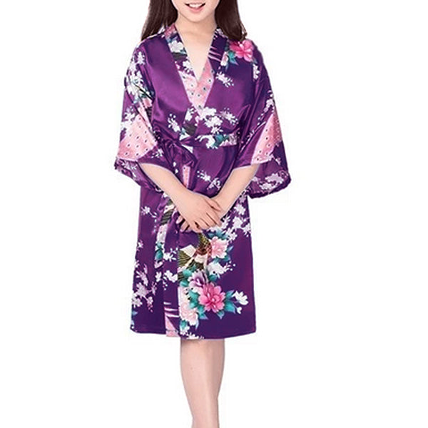 Girls Robes, Floral with Peacocks Design, Flower Girl, Model, Purple