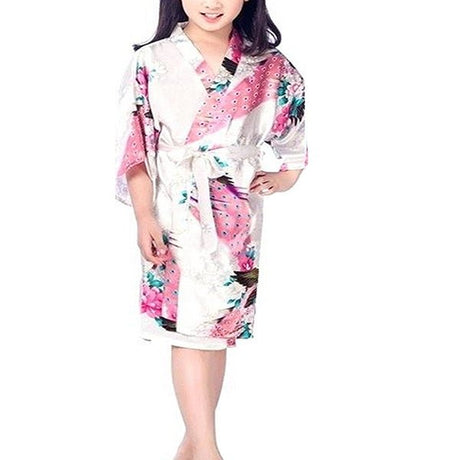 Girls Robes, Floral with Peacocks Design, Flower Girl, Model, White