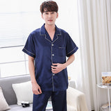 Couples Pajamas, Short Sleeve with Long Pants, Mens, Lifestyle, Navy Blue