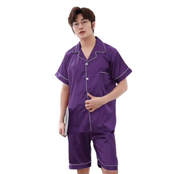 Couples Pajamas, Short Sleeve with Short Pants, Mens, Purple