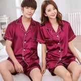 Couples Pajamas, Short Sleeve with Short Pants, Main, Wine Red, Lifestyle