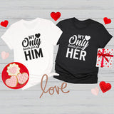 Made to order couples matching shirts with My Heart Only Beats for  print.  Personalized with who your hearts beats for using standard or glitter htv print.  all SKUs
