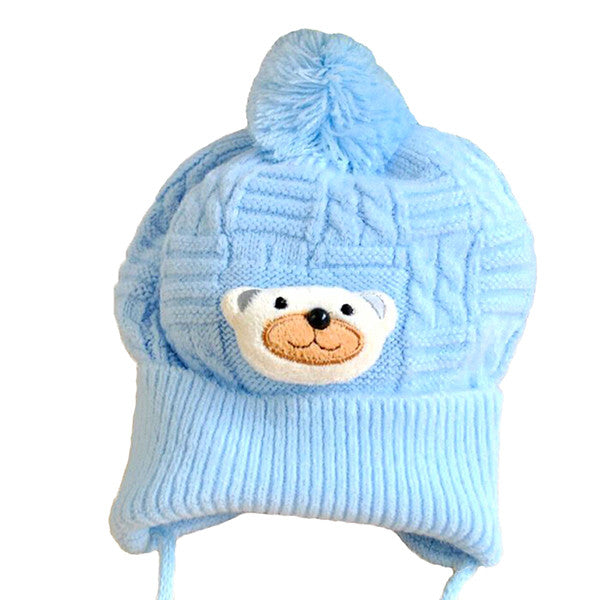 Cute Blue Teddy Bear Winter Beanie Hat for Babies - Gifts Are Blue