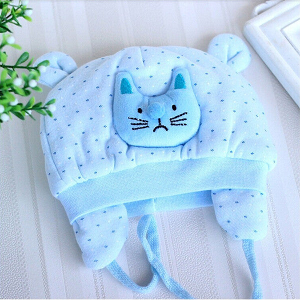 Cute Kitty Polka Dot Blue Baby Hat for 0 to 4 months - Gifts Are Blue - 1