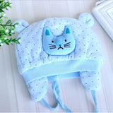 Cute Kitty Polka Dot Blue Baby Hat for 0 to 4 months