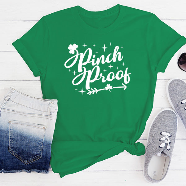 Pinch Proof Shirts for St Paddys Day Outfits.  Choose from White, Black, Sand, Grey and more.  Customized your shirt by selecting your print color.