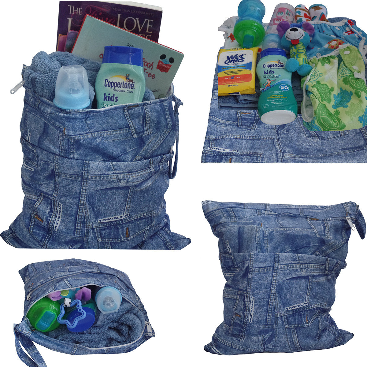 Waterproof Double Zipper Wet Dry Reusable Diaper Bag - Gifts Are Blue - 2