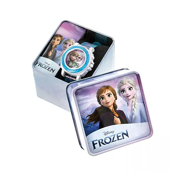 Disney Frozen II LCD Watch in Colorful Gift Case, White/Blue, Silicone Band with Gift Case