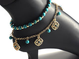 Stylish Double Anklet with Turquoise Beads and Gold Plated Chain - Gifts Are Blue - 5