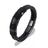 Double Layer Woven Leather Rope Bracelet for Men in 3 Lengths, Black
