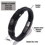 Double Layer Woven Leather Mens Bracelet - Gifts for Him - Details - Black