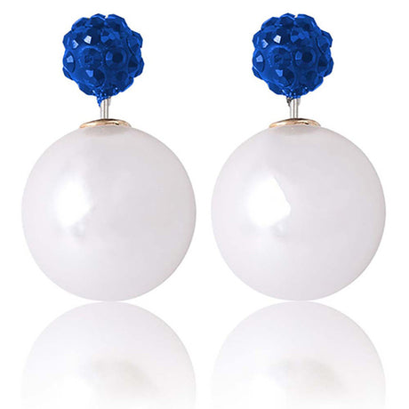 Designer Double Pearl Crystal Earrings with Blue top - Gifts Are Blue - 1