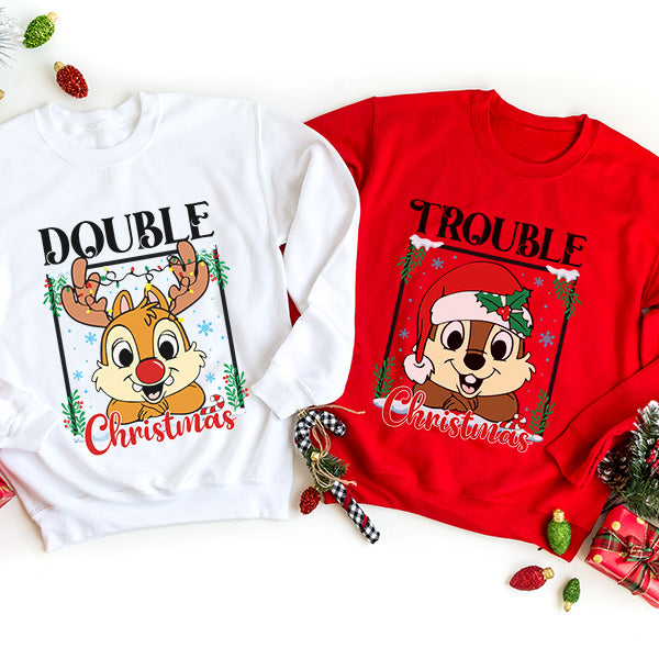Cute Couple Matching Double Trouble Christmas Sweatshirt. All SKUs