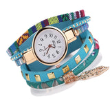 Duoya Teen Girls Casual Fabric Bracelet Watch with Leaf Charm blue main