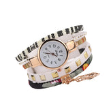 Duoya Teen Girls Casual Fabric Bracelet Watch with Leaf Charm White main