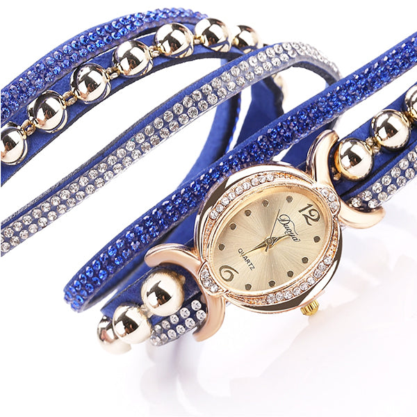 Duoya Womens Bling Bracelet Wristwatch Royal Blue-closeup