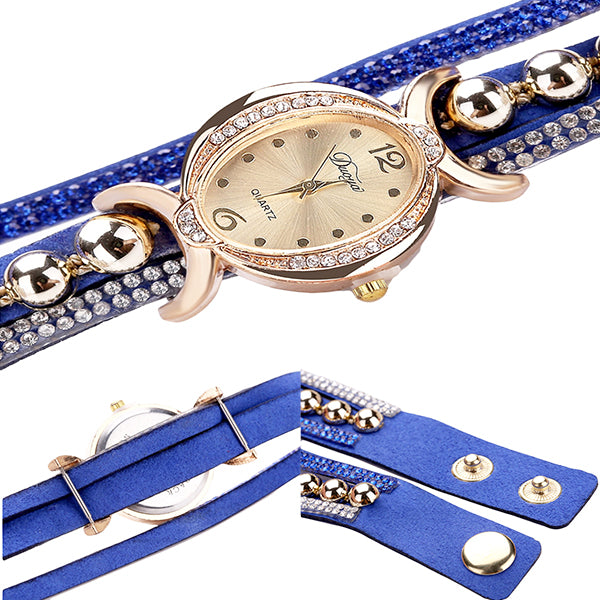 Duoya Womens Bling Bracelet Wristwatch Royal Blue-details