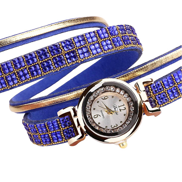 Duoya Womens Bracelet Watch Gold Rhinestone Design-royalblue-alt1