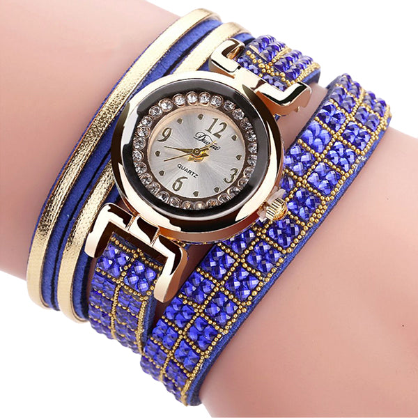 Duoya Womens Bracelet Watch Gold Rhinestone Design-royalblue-hand