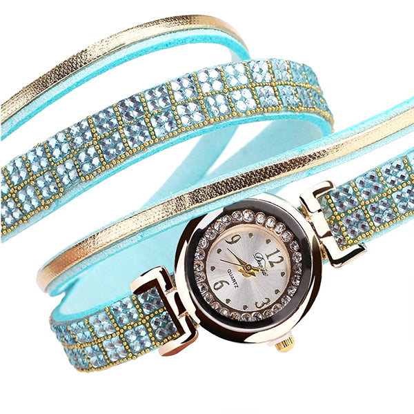 Duoya Womens Bracelet Watch Gold Rhinestone Design-skyblue-alt1