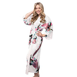 Elegant Floral Long Kimono Robe White Main