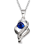 Elegant Silver-Plated Pendant Necklace with Created Blue Sapphire Stone