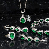 Womens Jewelry Set, 925 Sterling Silver, 4pcs Jewelry Set, Gifts For Anniversary, Alt; Emerald Green