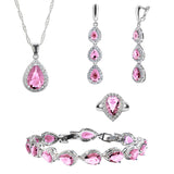Womens Jewelry Set, 925 Sterling Silver, 4pcs Jewelry Set, Gifts For Anniversary, Main; Tourmaline Pink