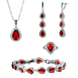 Womens Jewelry Set, 925 Sterling Silver, 4pcs Jewelry Set, Gifts For Birthday, Main; Garnet Red