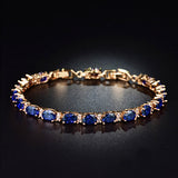 Elegant Womens Fashion Bracelet with created Blue Oval Stones Gold bk