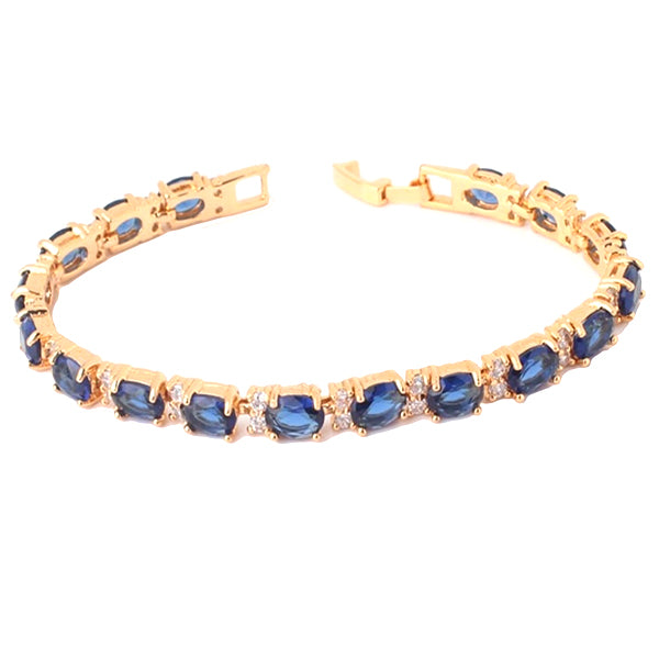 Elegant Womens Fashion Bracelet with created Blue Oval Stones Gold main