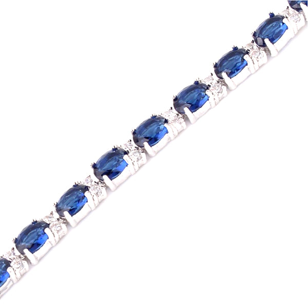 Elegant Womens Fashion Bracelet with created Blue Oval Stones Silver alt