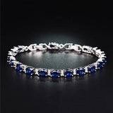 Elegant Womens Fashion Bracelet with created Blue Oval Stones Silver bk