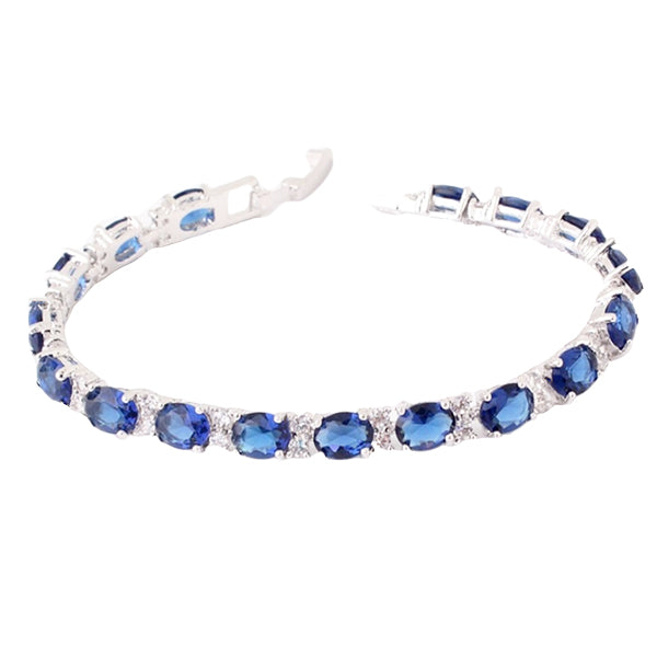 Elegant Womens Fashion Bracelet with created Blue Oval Stones Silver main