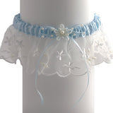 Embroidered Wedding Garters with Pearl Accents, White and Blue - Gifts Are Blue - 2