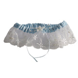 Embroidered Wedding Garters with Pearl Accents, Ivory and Blue