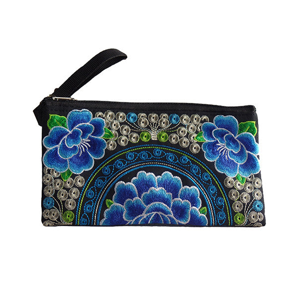 embroidered wristlet makeup bag