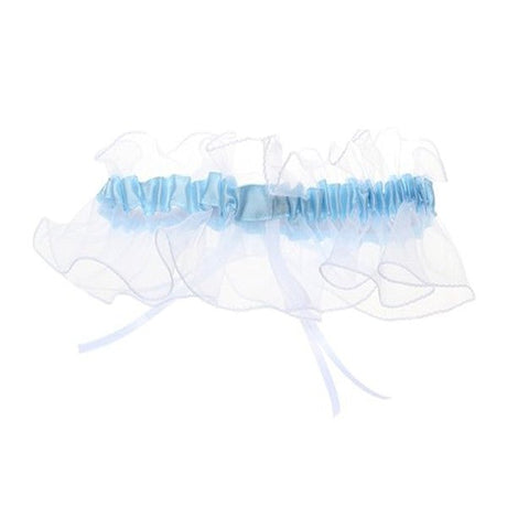 Fancy White and Blue Bride Wedding Garter with Rose and Bow - Gifts Are Blue - 2