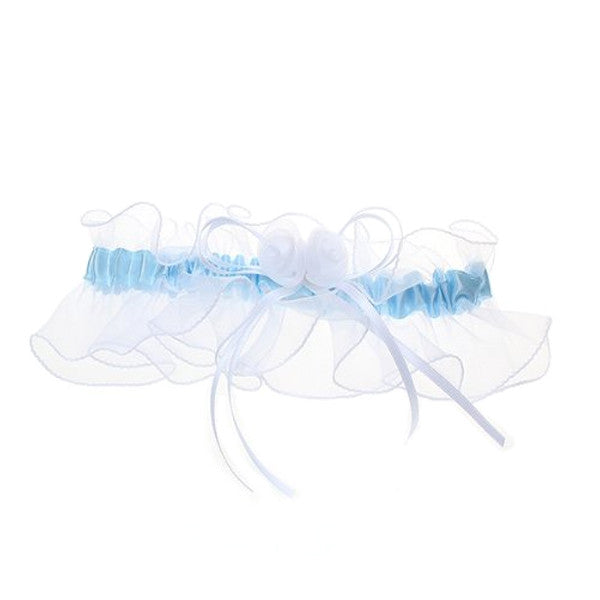 Fancy White and Blue Bride Wedding Garter with Rose and Bow from Gifts Are Blue Fancy White and Blue Bride Wedding Garter with Rose and Bow from Gifts Are Blue