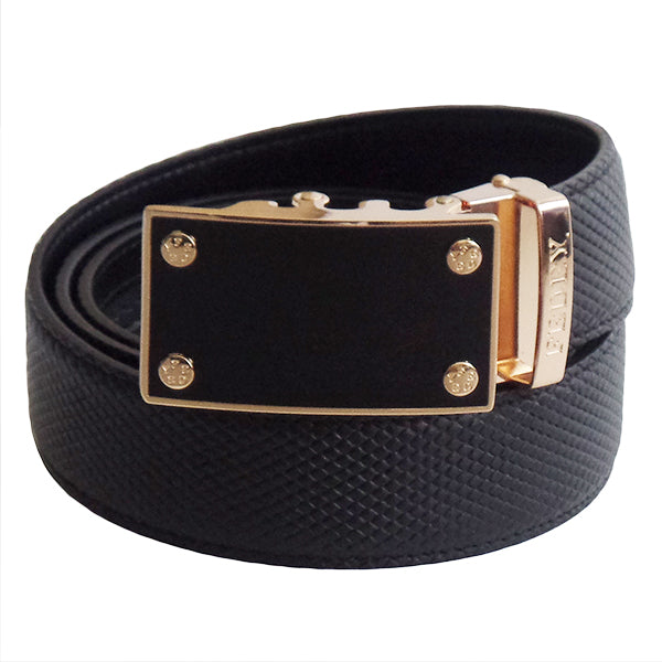 FEDEY Mens Ratchet Belt, Classic, Leather, Blank Canvas Automatic Buckle, Model, Black/Gold