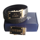 FEDEY Mens Gift Set with No. 1 Dad Ratchet Belt and Xtra Cowboy Buckle, Packaging, all SKUs