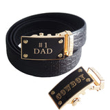 FEDEY Mens Gift Set with No. 1 Dad Ratchet Belt and Xtra Cowboy Buckle, Altview, Signature Black/Gold