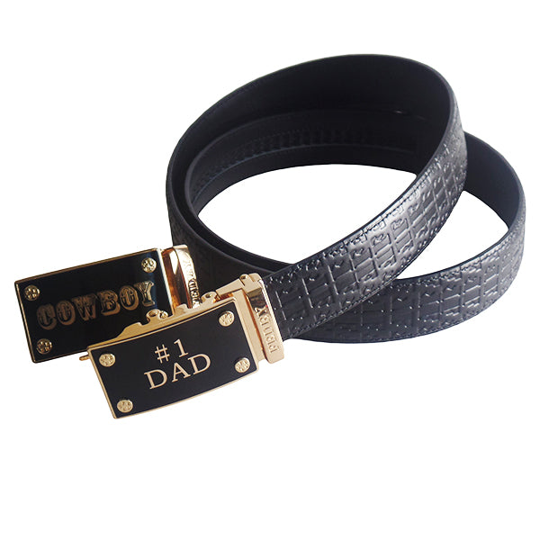 FEDEY Mens Gift Set with No. 1 Dad Ratchet Belt and Xtra Cowboy Buckle, Main, Signature Black/Gold