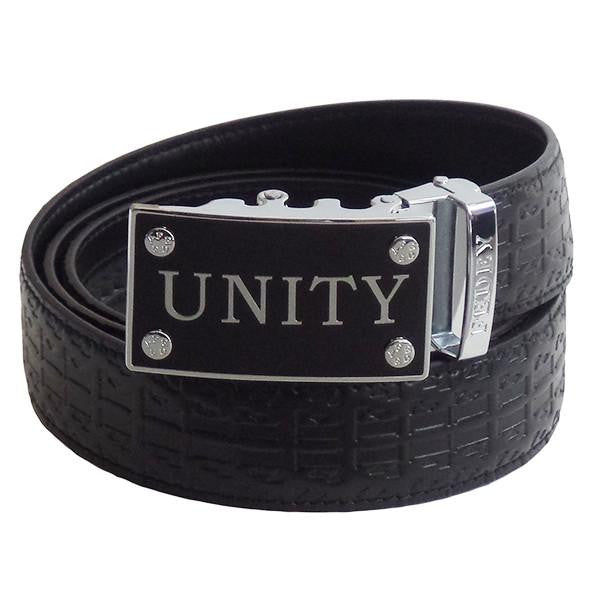 FEDEY Mens Ratchet Belt, Signature Series, Genuine Leather, Unity Buckle, Main, Black/Silver