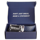 FEDEY Mens Signature Ratchet Leather Belt, COWBOY Buckle, Statement Belt, Packaging, all SKUs