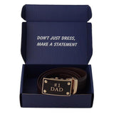 FEDEY Mens Ratchet Belt w No1 DAD Statement Buckle, Leather, Signature, Packaging, all SKUs