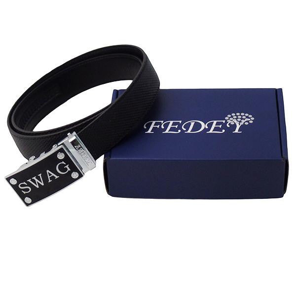 FEDEY Mens Classic Leather Ratchet Belt with SWAG Automatic Buckle, Packaging, all SKUs